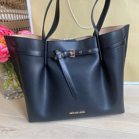 Michael Kors Large Emilia tote bag purse black pebble leather - Picture 3 of 15